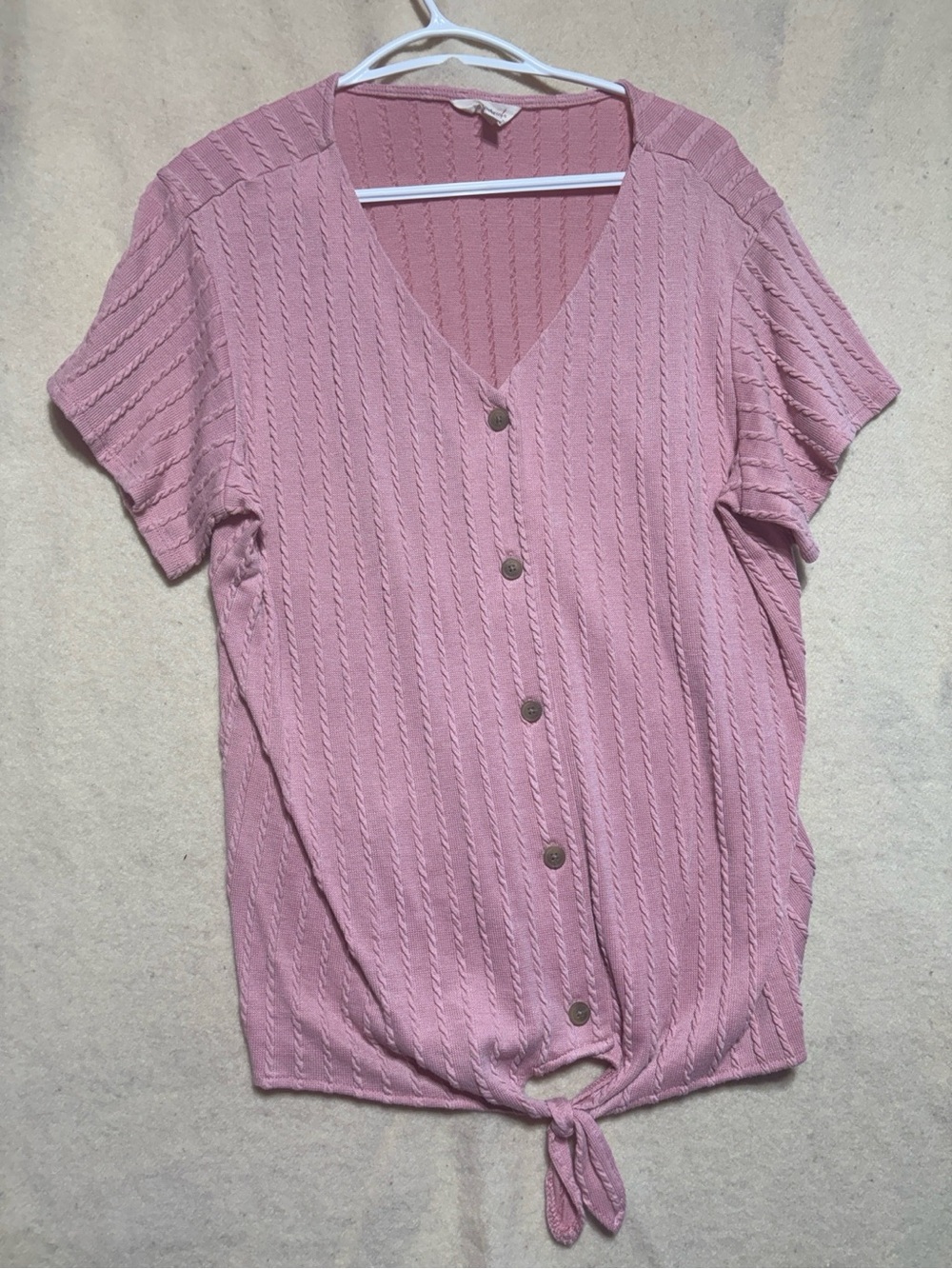 Weatherproof Pink Button-Front Tie Hem Short Sleeve TopXL
Item 20